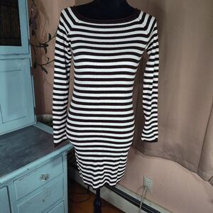Wet Seal Dress Size Medium Bodycon Brown & White Stripe Long Sleeve Y2K
